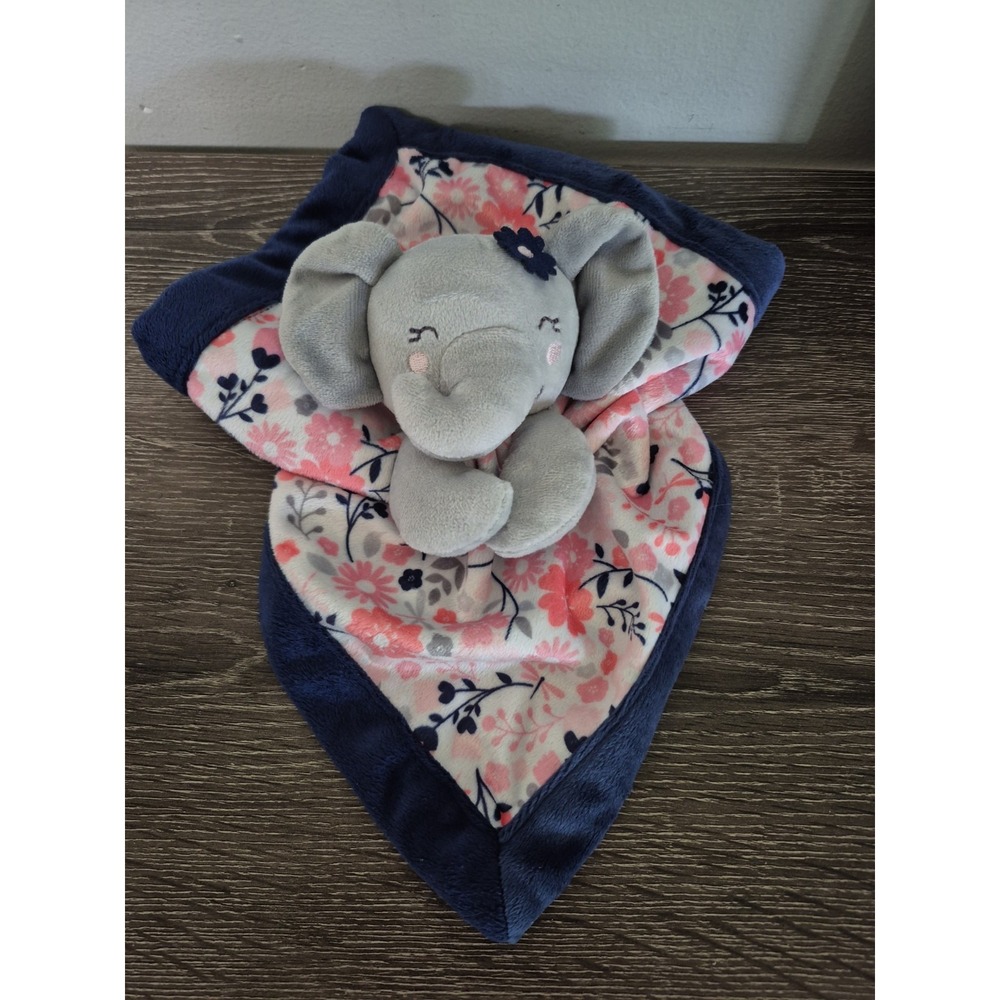 Lullaby Lane Elephant Plush Lovey Rattle Security Blanket Gray Pink Floral 11"